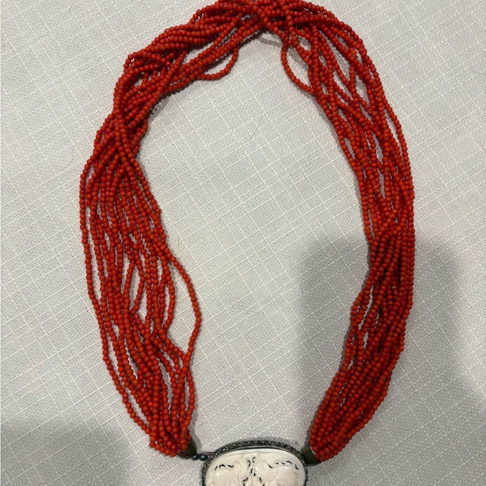 Handcrafted Red Multi-Strand Beaded Necklace With… - image 1